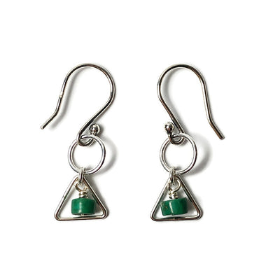 TURQUOISE-- get drawn by its beauty and its positivity - the small sea-green heishi beads create a color pop to these sterling silver geometric drop earrings.  