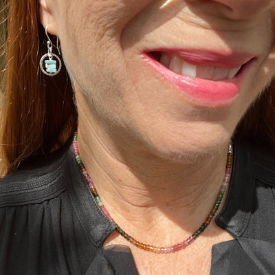 Heishi Ice Blue Larimar & Silver Hammered Round Earrings