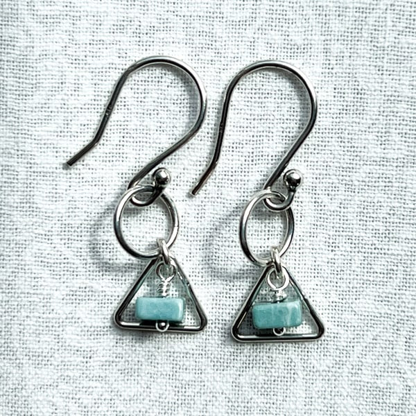 Ice Blue Larimar and Sterling Silver Triangle Drop Earrings