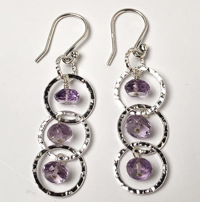 Semi-precious Gemstone Lavender Amethyst & Silver-plated 14mm hammered round cable chain circles. Lightweight and graceful for a special occasion or with your Mother of the Bride gown. 