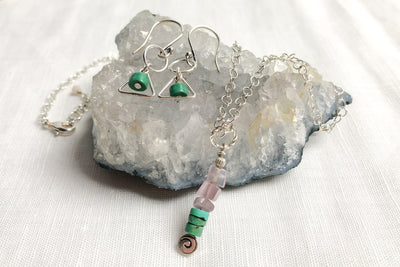 Heishi Yungai Turquoise & Sterling Silver Triangle & Circle Drop Earrings
