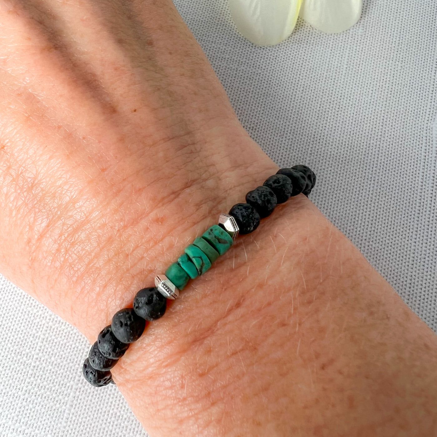 Heishi Yungai Turquoise & Lava Rock Stretch Bracelet